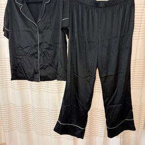 Women's Black Satin Pajama Set
